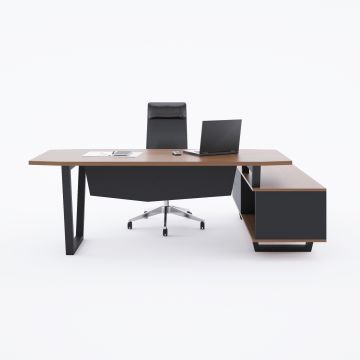 Aleos Alt Etajerli Yönetici Masası 185x160 - Ceviz+Antrasit