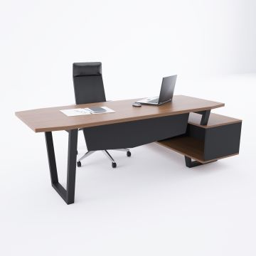 Aleos Alt Etajerli Yönetici Masası 185x160 - Ceviz+Antrasit