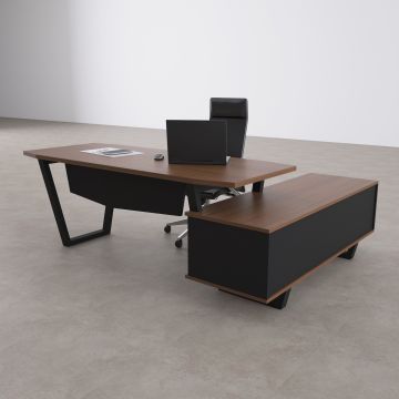 Aleos Alt Etajerli Yönetici Masası 185x160 - Ceviz+Antrasit