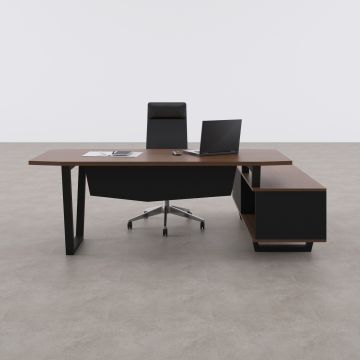Aleos Alt Etajerli Yönetici Masası 185x160 - Ceviz+Antrasit