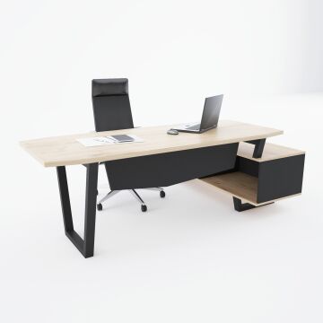 Aleos Alt Etajerli Yönetici Masası 185x160 - Meşe+Antrasit