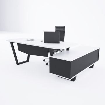 Aleos Alt Etajerli Yönetici Masası 225x160 - Beyaz+Antrasit