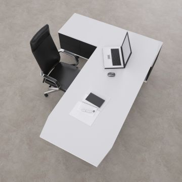 Aleos Alt Etajerli Yönetici Masası 225x160 - Beyaz+Antrasit