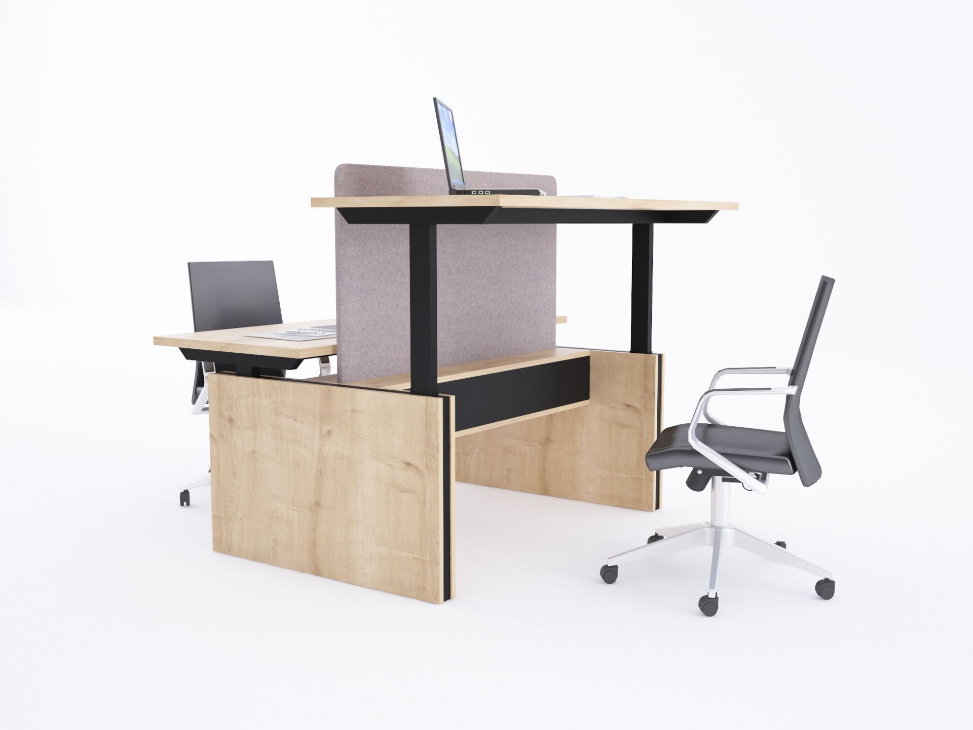 ToHi Workstation Desk - Yükseklik Ayarlı İkili Masa Meşe - 140x145