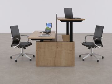 ToHi Workstation Desk - Yükseklik Ayarlı İkili Masa Meşe - 140x145
