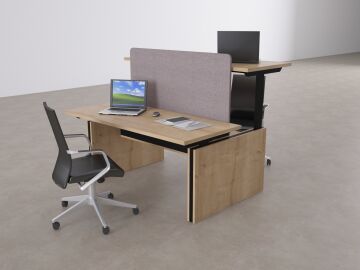 ToHi Workstation Desk - Yükseklik Ayarlı İkili Masa Meşe - 140x145