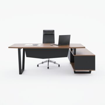 Aleos Alt Etajerli Yönetici Masası 225x160 - Ceviz+Antrasit