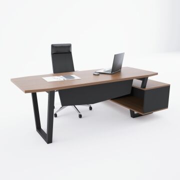 Aleos Alt Etajerli Yönetici Masası 225x160 - Ceviz+Antrasit