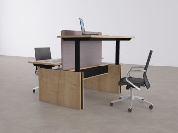 ToHi Workstation Desk - Yükseklik Ayarlı İkili Masa Meşe - 160x145