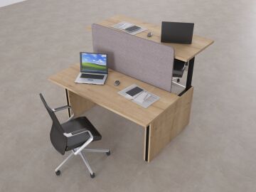ToHi Workstation Desk - Yükseklik Ayarlı İkili Masa Meşe - 160x145