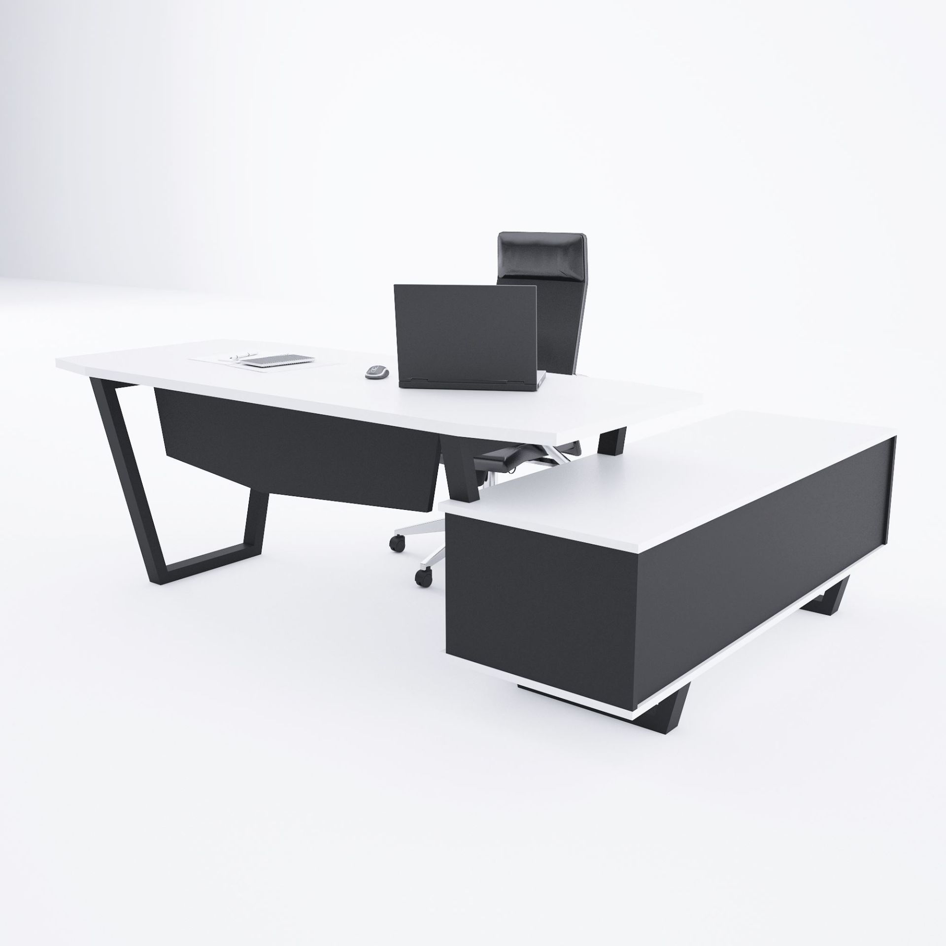 Aleos Alt Etajerli Yönetici Masası 245x160 - Beyaz+Antrasit