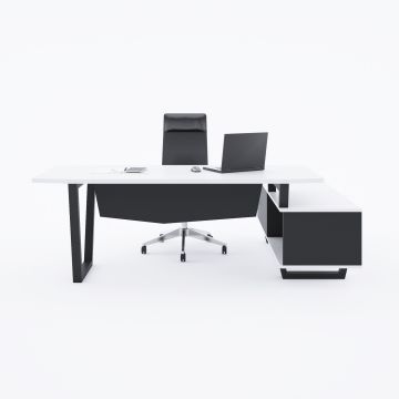 Aleos Alt Etajerli Yönetici Masası 245x160 - Beyaz+Antrasit