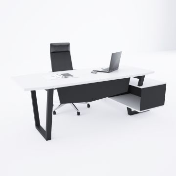 Aleos Alt Etajerli Yönetici Masası 245x160 - Beyaz+Antrasit