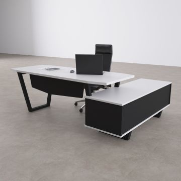 Aleos Alt Etajerli Yönetici Masası 245x160 - Beyaz+Antrasit