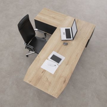 Aleos Alt Etajerli Yönetici Masası 245x160 - Meşe+Antrasit
