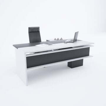 Rectan Alt Etajerli Yönetici Masası 180x160 - Beyaz