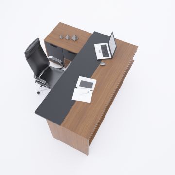 Rectan Alt Etajerli Yönetici Masası 180x160 - Ceviz