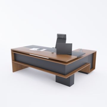 Rectan Alt Etajerli Yönetici Masası 180x160 - Ceviz