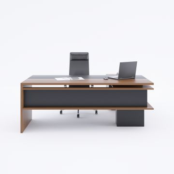 Rectan Alt Etajerli Yönetici Masası 180x160 - Ceviz