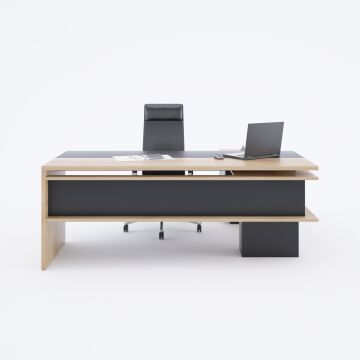 Rectan Alt Etajerli Yönetici Masası 180x160 - Meşe