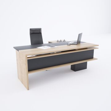 Rectan Alt Etajerli Yönetici Masası 180x160 - Meşe