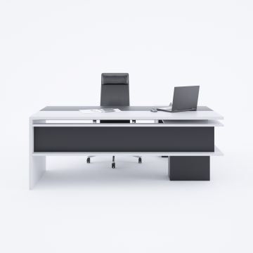 Rectan Alt Etajerli Yönetici Masası 200x160 - Beyaz