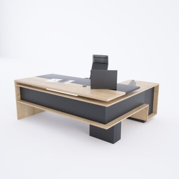 Rectan Alt Etajerli Yönetici Masası 200x160 - Meşe