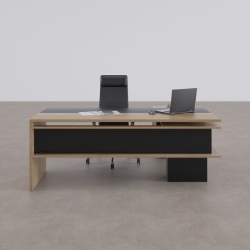 Rectan Alt Etajerli Yönetici Masası 200x160 - Meşe