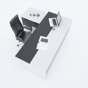 Rectan Alt Etajerli Yönetici Masası 220x160 - Beyaz