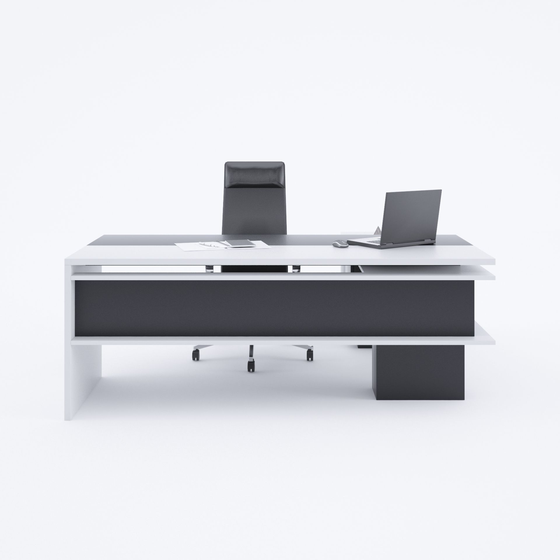 Rectan Alt Etajerli Yönetici Masası 220x160 - Beyaz