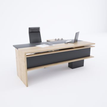 Rectan Alt Etajerli Yönetici Masası 220x160 - Meşe