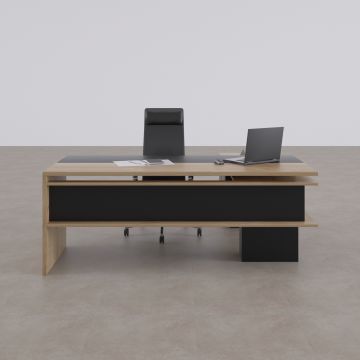 Rectan Alt Etajerli Yönetici Masası 220x160 - Meşe