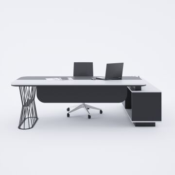 Bolero Alt Etajerli Yönetici Masası 205x175 - Beyaz+Antrasit
