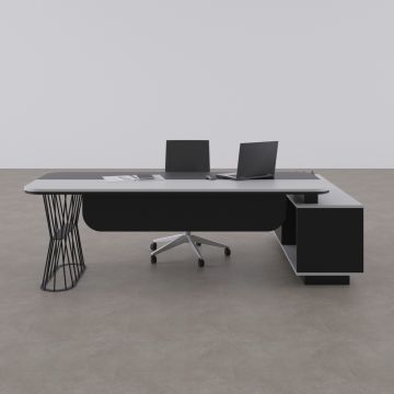Bolero Alt Etajerli Yönetici Masası 225x175 - Beyaz+Antrasit