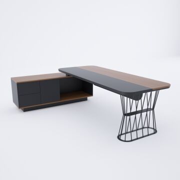 Bolero Alt Etajerli Yönetici Masası 225x175 - Ceviz+Antrasit