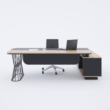 Bolero Alt Etajerli Yönetici Masası 225x175 - Meşe+Antrasit
