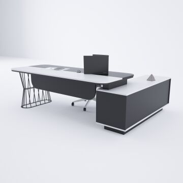 Bolero Alt Etajerli Yönetici Masası 245x175 - Beyaz+Antrasit