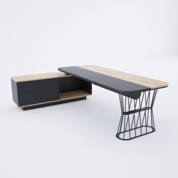 Bolero Alt Etajerli Yönetici Masası 245x175 - Meşe+Antrasit