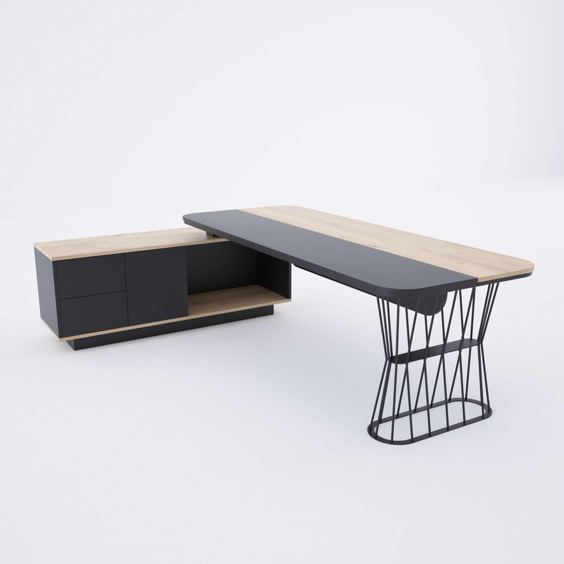 Bolero Alt Etajerli Yönetici Masası 245x175 - Meşe+Antrasit