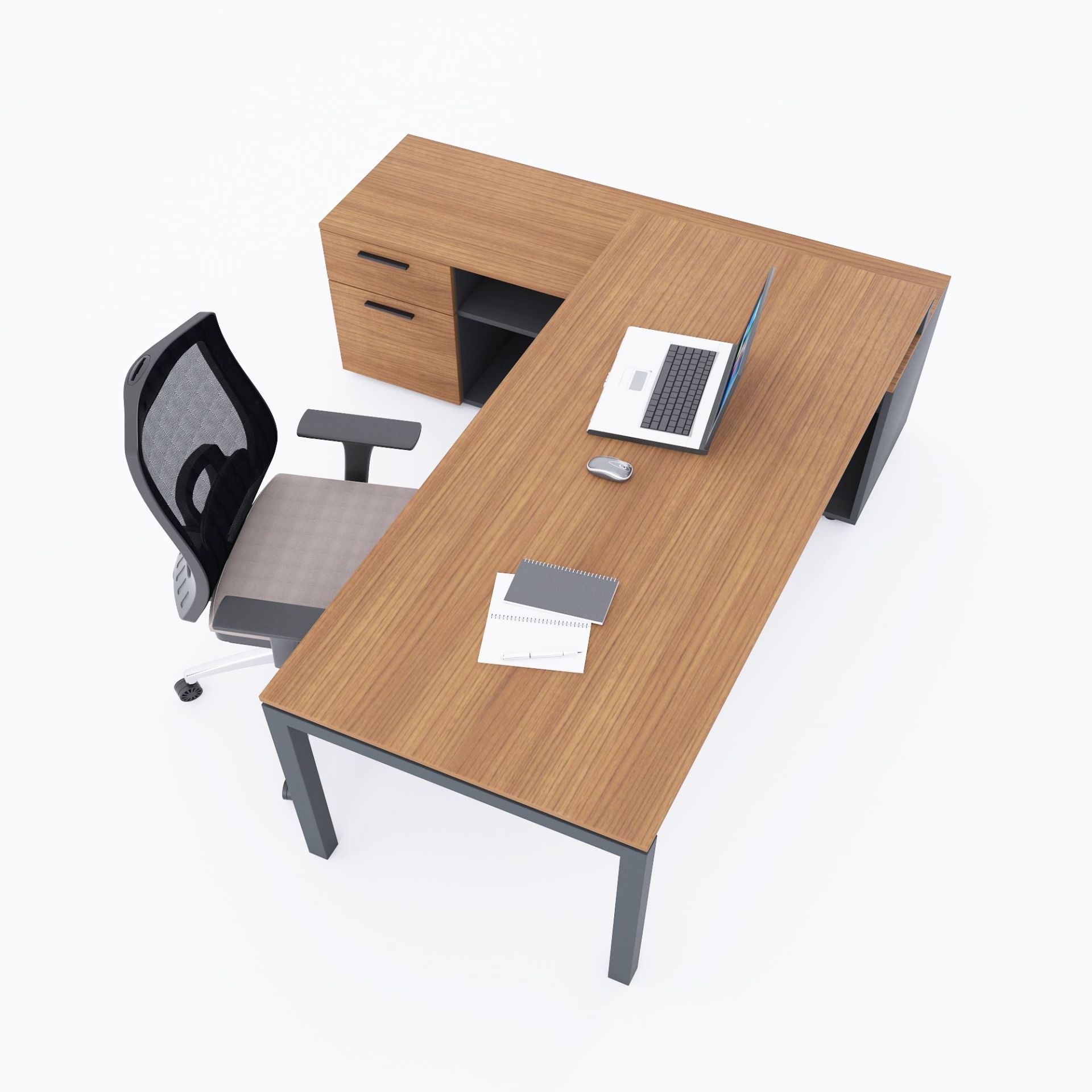 Cube-40 160cm Alt Etajerli Çalışma Masası 165x160 - Ceviz+Antrasit