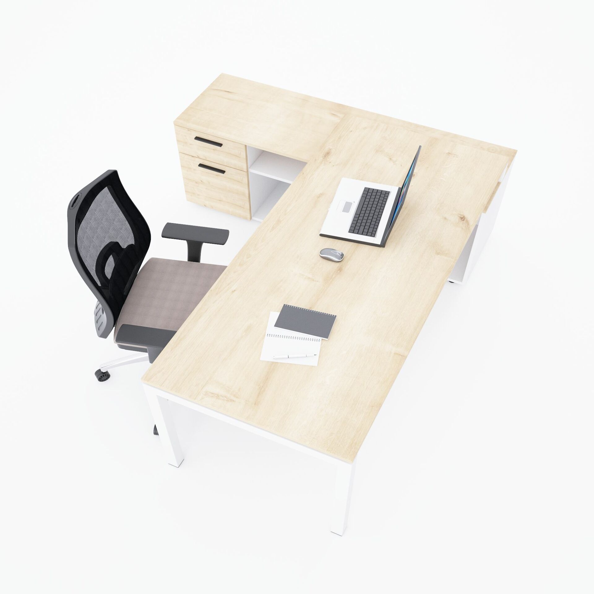 Cube-40 160cm Alt Etajerli Çalışma Masası 165x160 - Meşe+Beyaz