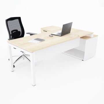 Cube-40 160cm Alt Etajerli Çalışma Masası 165x160 - Meşe+Beyaz