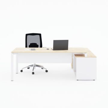 Cube-40 160cm Alt Etajerli Çalışma Masası 165x160 - Meşe+Beyaz