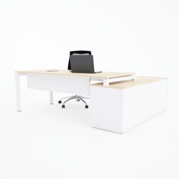 Cube-40 160cm Alt Etajerli Çalışma Masası 165x160 - Meşe+Beyaz