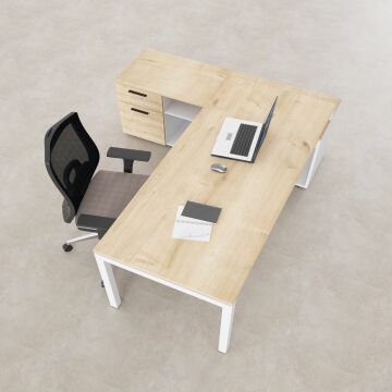 Cube-40 160cm Alt Etajerli Çalışma Masası 165x160 - Meşe+Beyaz
