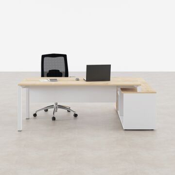 Cube-40 160cm Alt Etajerli Çalışma Masası 165x160 - Meşe+Beyaz