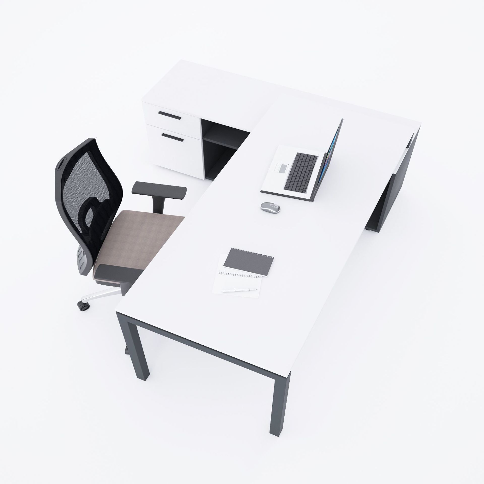 Cube-40 160cm Alt Etajerli Çalışma Masası 185x160 - Beyaz+Antrasit