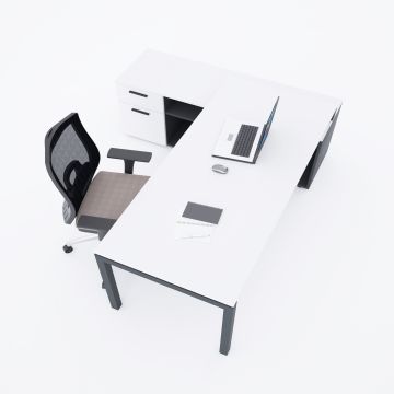 Cube-40 160cm Alt Etajerli Çalışma Masası 185x160 - Beyaz+Antrasit