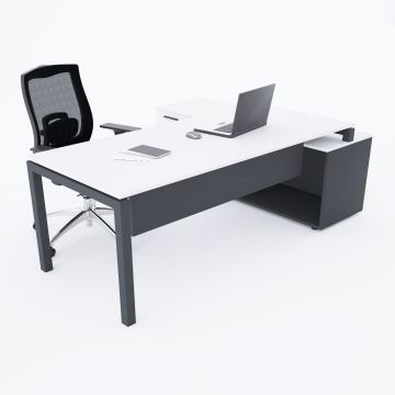 Cube-40 160cm Alt Etajerli Çalışma Masası 185x160 - Beyaz+Antrasit