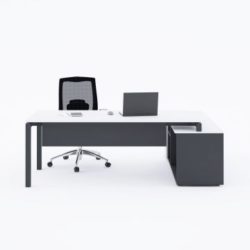 Cube-40 160cm Alt Etajerli Çalışma Masası 185x160 - Beyaz+Antrasit